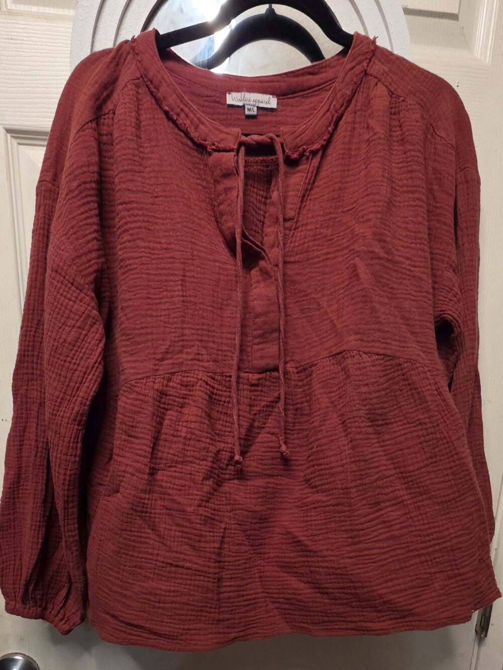 Wishlist Women's Rust Peasant Tie-Front Top